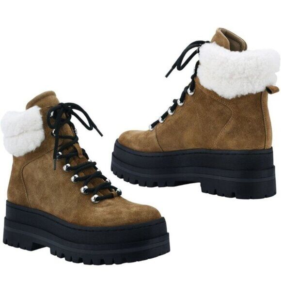 Marc‎ Fisher Leather Boot Women's Pierson Genuine Shearling Size 9 Brown $239 - Picture 6 of 6